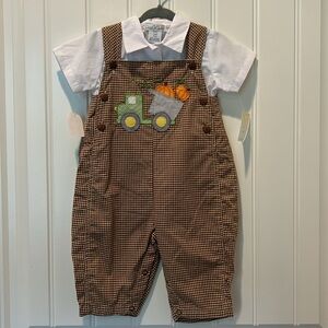 PETIT AMI Fall Autumn 2-Piece Boy Overall Plaid‎ Set w/Button Down Size 9 Months
